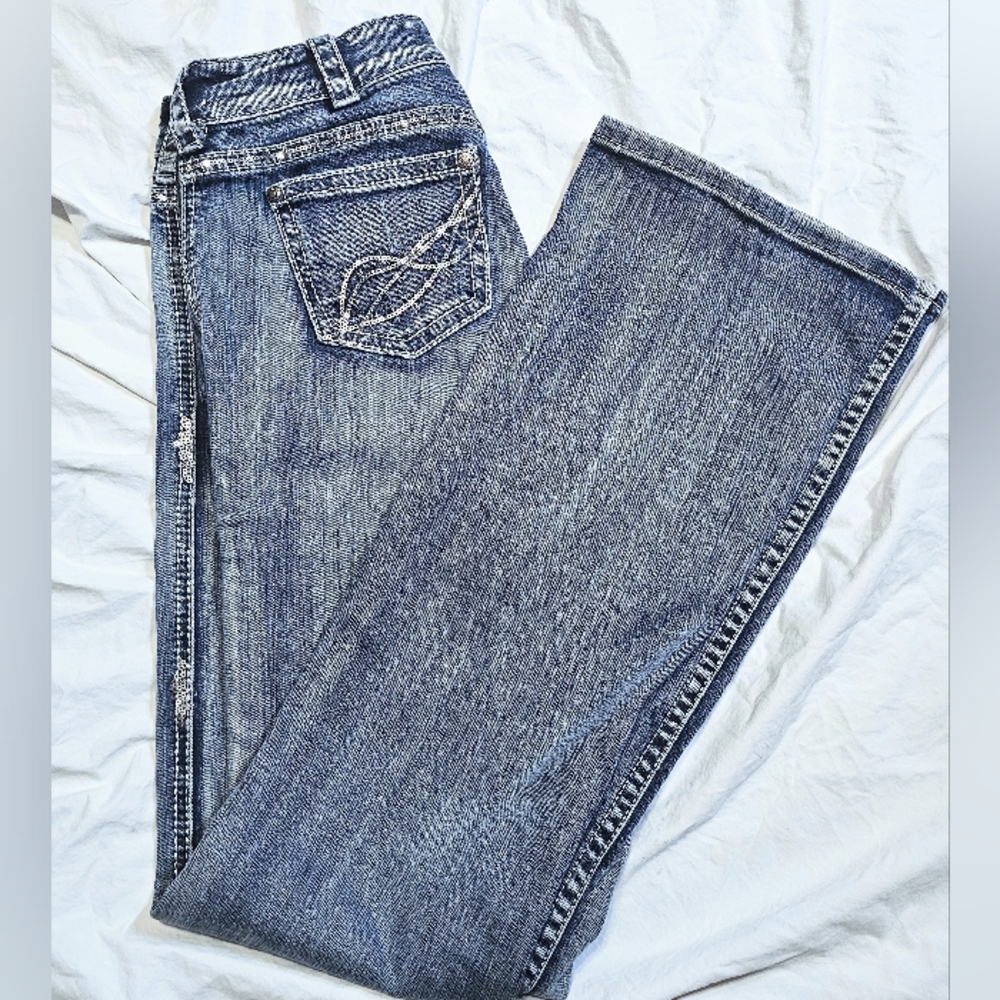 Cowgirl Tuff Sparkle 2 Bling Silver Sequin Jeans Bootcut 26x35